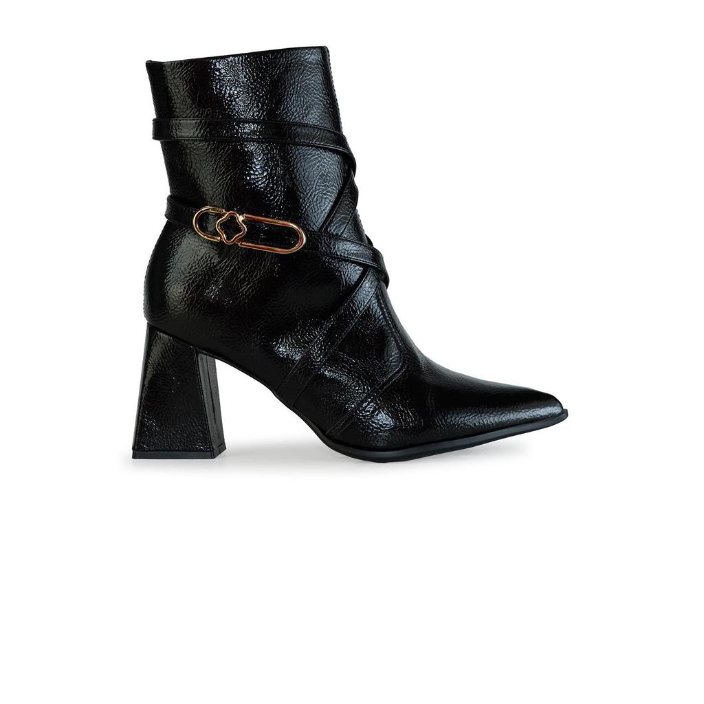 Bota Bebecê Cano Curto Tiras Salto Bloco Conforto Bota Bebecê Cano Curto Tiras Salto Bloco Conforto