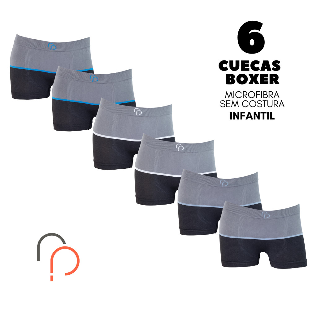Kit 6 Cuecas Boxer INFANTIL ESTAMPADA Sem Costura em Microfibra RP Kit 6 Cuecas Boxer INFANTIL ESTAMPADA Sem Costura em Microfibra RP