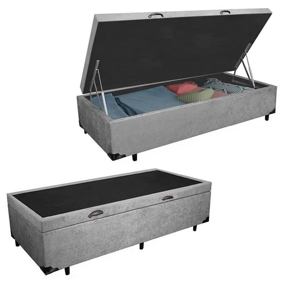 Cama-Box Baú Solteiro Cinza Suede 88x188x45cm Cama-Box Baú Solteiro Cinza Suede 88x188x45cm