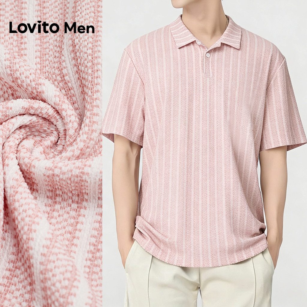Lovito Camisa Polo Masculina Casual Com Botões Rosa Para Primavera/verão L175ED105
