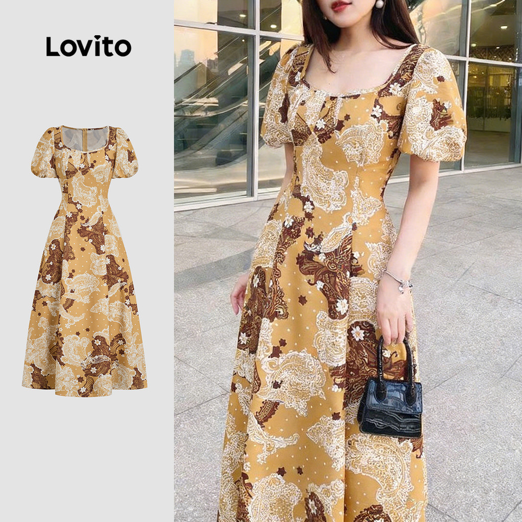 Lovito Vestido Boho com Zíper Pregueado Vestido Primavera/verão para Mulheres L172LD1290 Lovito Vestido Boho com Zíper Pregueado Vestido Primavera/verão para Mulheres L172LD1290