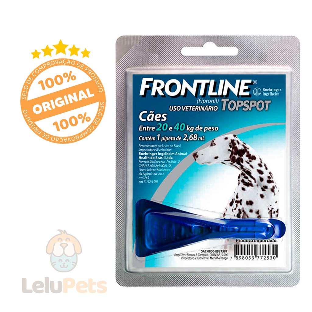 Frontline Top Spot G Cães 20kg a 40 kg 2,68ml 1 Dose Antipulgas Para Cachorro Frontline Top Spot G Cães 20kg a 40 kg 2,68ml 1 Dose Antipulgas Para Cachorro