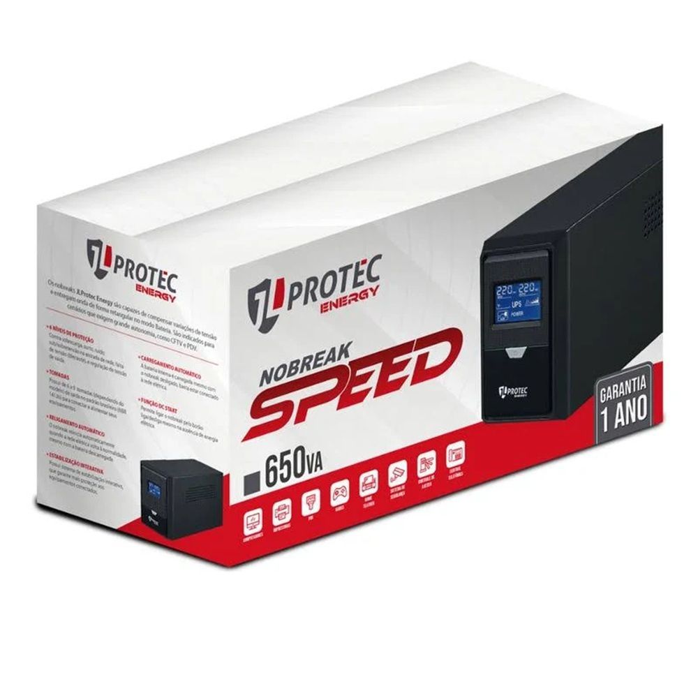 Nobreak JLPROTEC Speed 650va Mono 120-120V Preto Nobreak JLPROTEC Speed 650va Mono 120-120V Preto