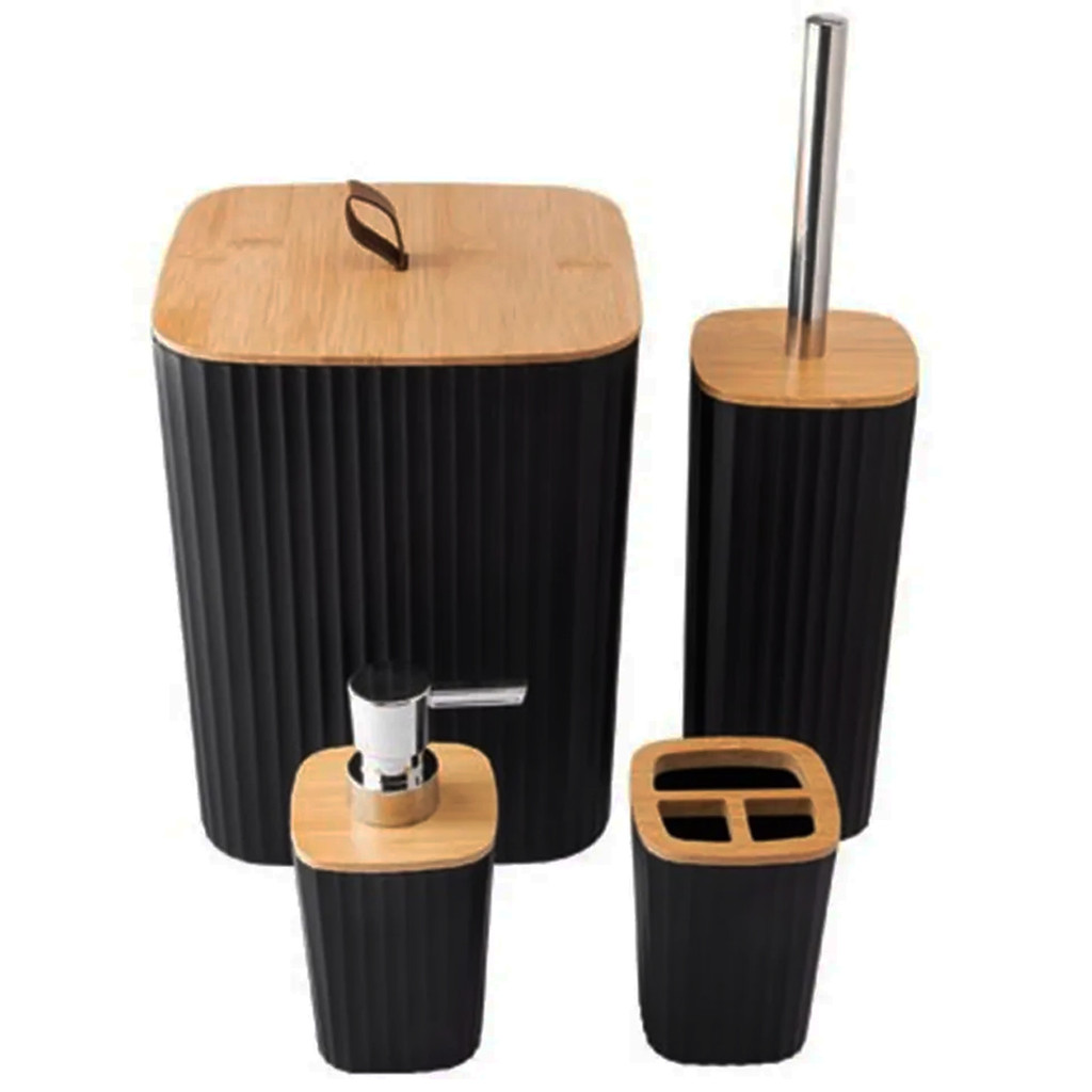Kit Banheiro Conjunto Acessórios Banheiro Lavabo Bambu 4 Peças Quadrado Completo Preto Tippi Kit Banheiro Conjunto Acessórios Banheiro Lavabo Bambu 4 Peças Quadrado Completo Preto Tippi