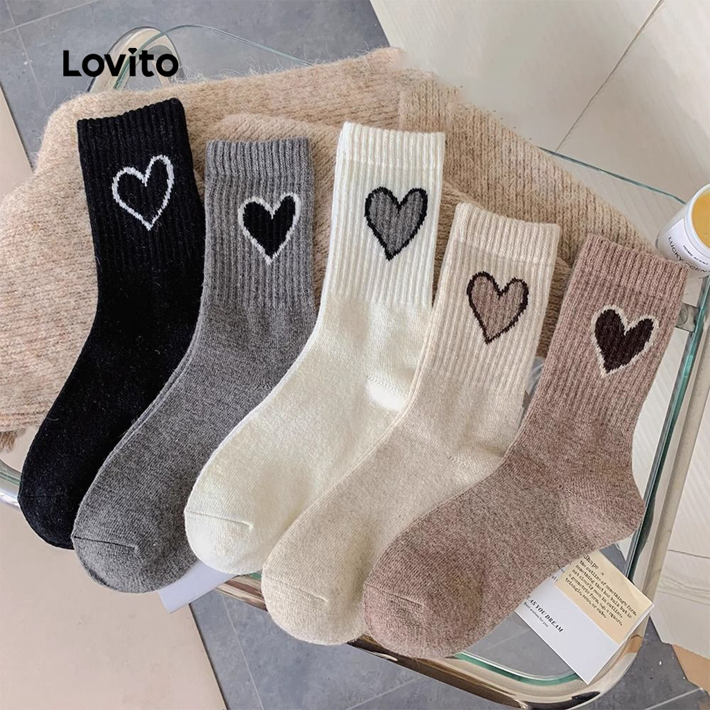 Lovito 5 Pares Meias Fofas Elásticas 4 Vias Pacote Combinado Mulheres LNE130049 Lovito 5 Pares Meias Fofas Elásticas 4 Vias Pacote Combinado Mulheres LNE130049