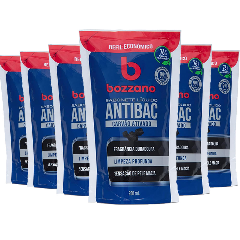 Kit Sabonete Líquido Antibacteriano Bozzano Carvão Ativado Refil 200ml – 6 Unidades Kit Sabonete Líquido Antibacteriano Bozzano Carvão Ativado Refil 200ml – 6 Unidades