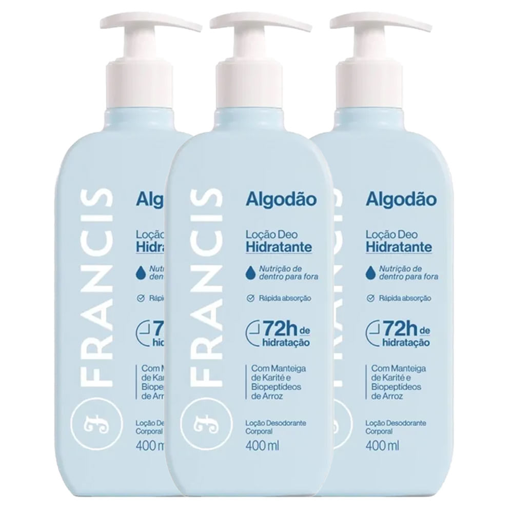 Kit Loção Hidratante Francis Algodão 400ml – 3 Unidades Kit Loção Hidratante Francis Algodão 400ml – 3 Unidades