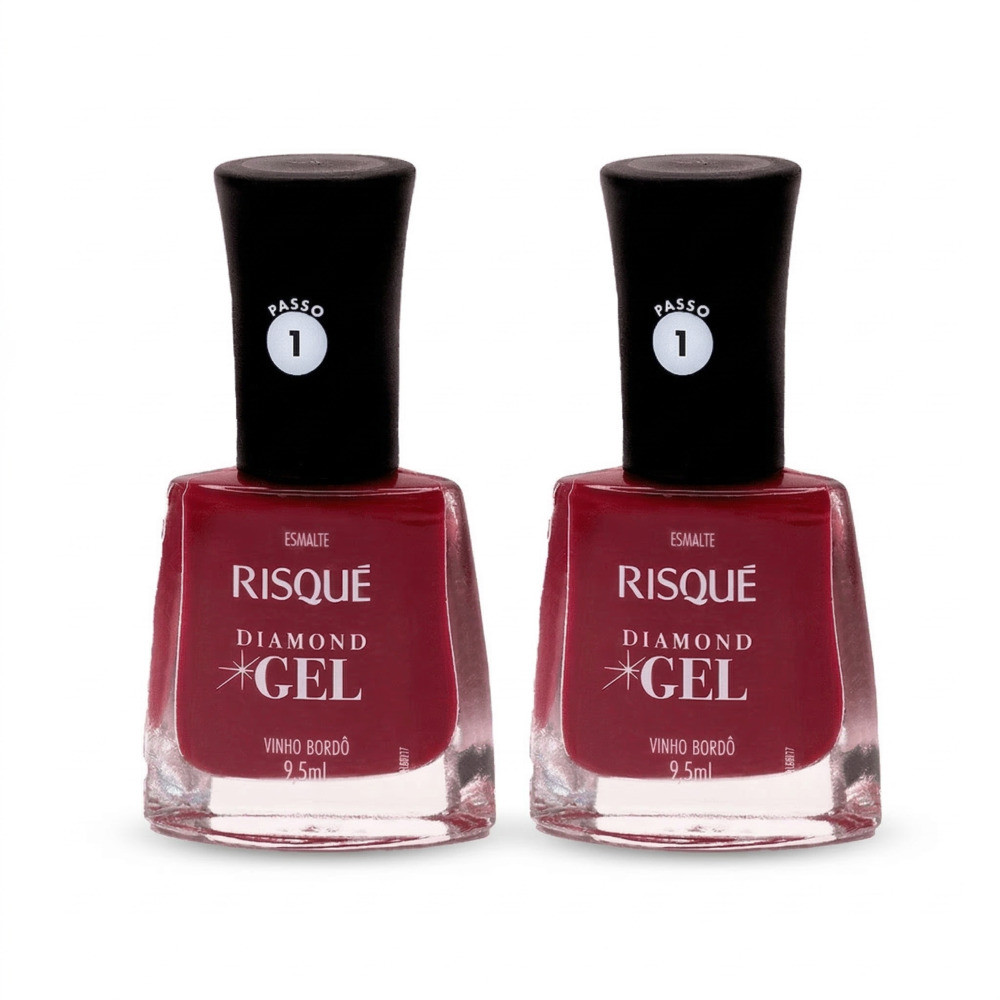 Kit 2 Esmaltes Risqué Diamond Gel Vinho Bordô Cremoso Kit 2 Esmaltes Risqué Diamond Gel Vinho Bordô Cremoso