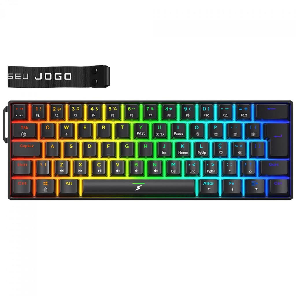 Teclado Mecânico Gamer SuperFrame Player Pro, RGB, 60%, Switch Red, USB, ABNT2, Com Alça, Preto Teclado Mecânico Gamer SuperFrame Player Pro, RGB, 60%, Switch Red, USB, ABNT2, Com Alça, Preto