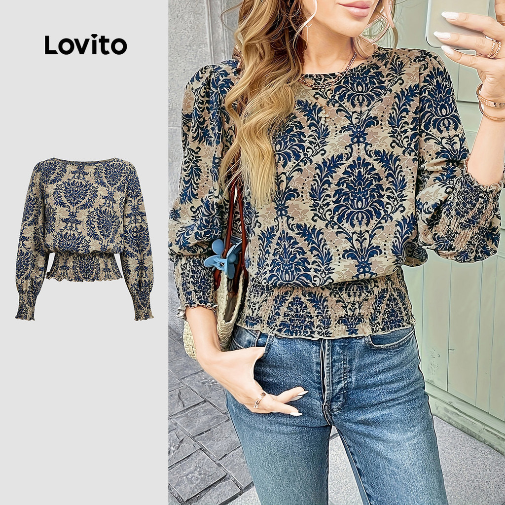 Lovito Blusa Boho Estilo Nacional Primavera/verão para mulheres L158ED057