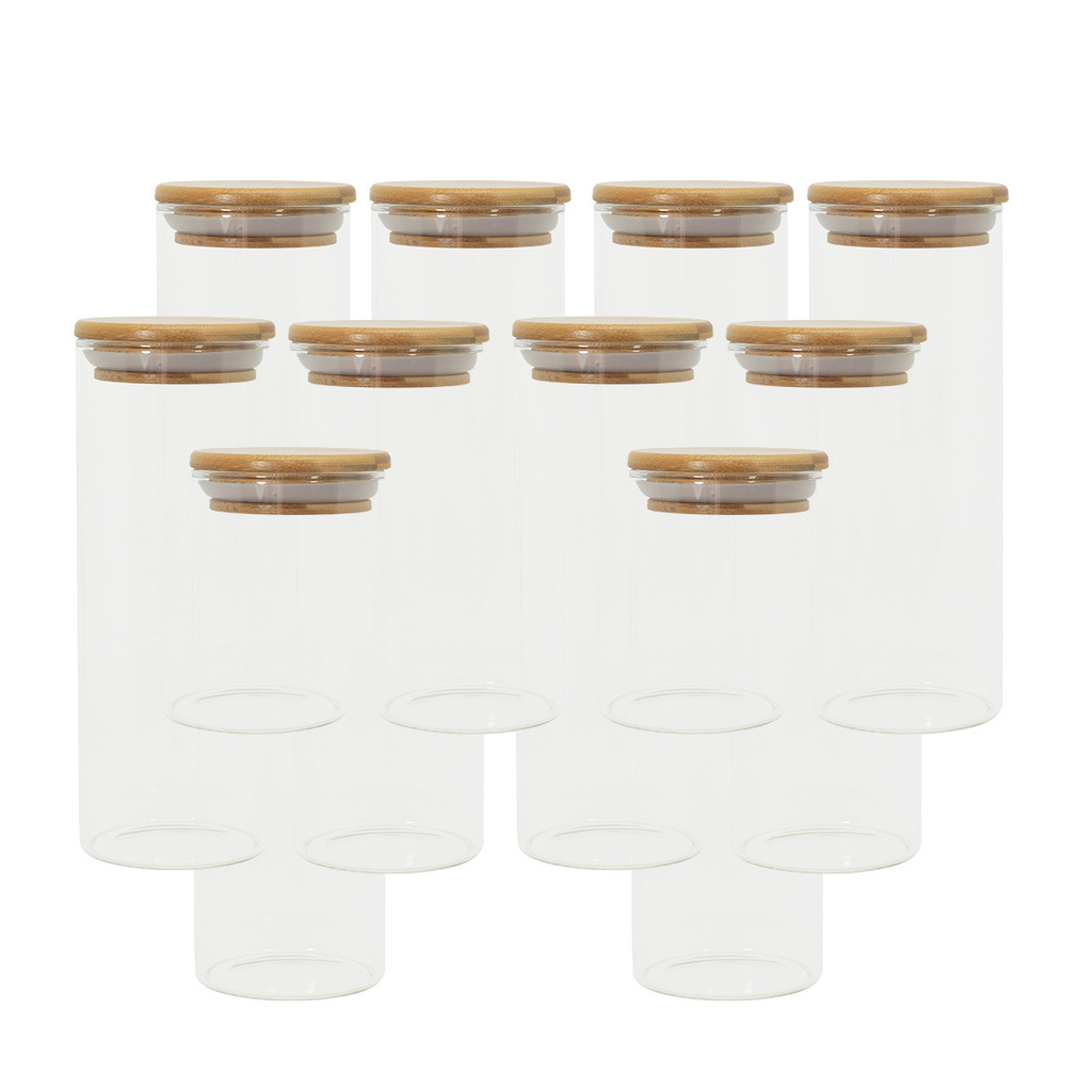 Conjunto 10 Potes Vidro Herméticos C/ Tampa de Bambu – Oikos Conjunto 10 Potes Vidro Herméticos C/ Tampa de Bambu – Oikos