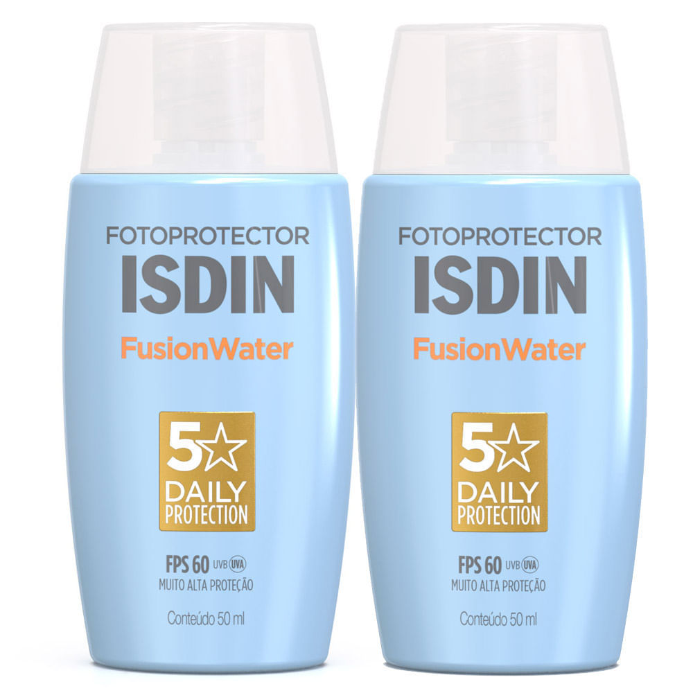 Kit 2 Protetor Solar Isdin Fusion Water 5 Stars Oil Control FPS 60 50ml Kit 2 Protetor Solar Isdin Fusion Water 5 Stars Oil Control FPS 60 50ml