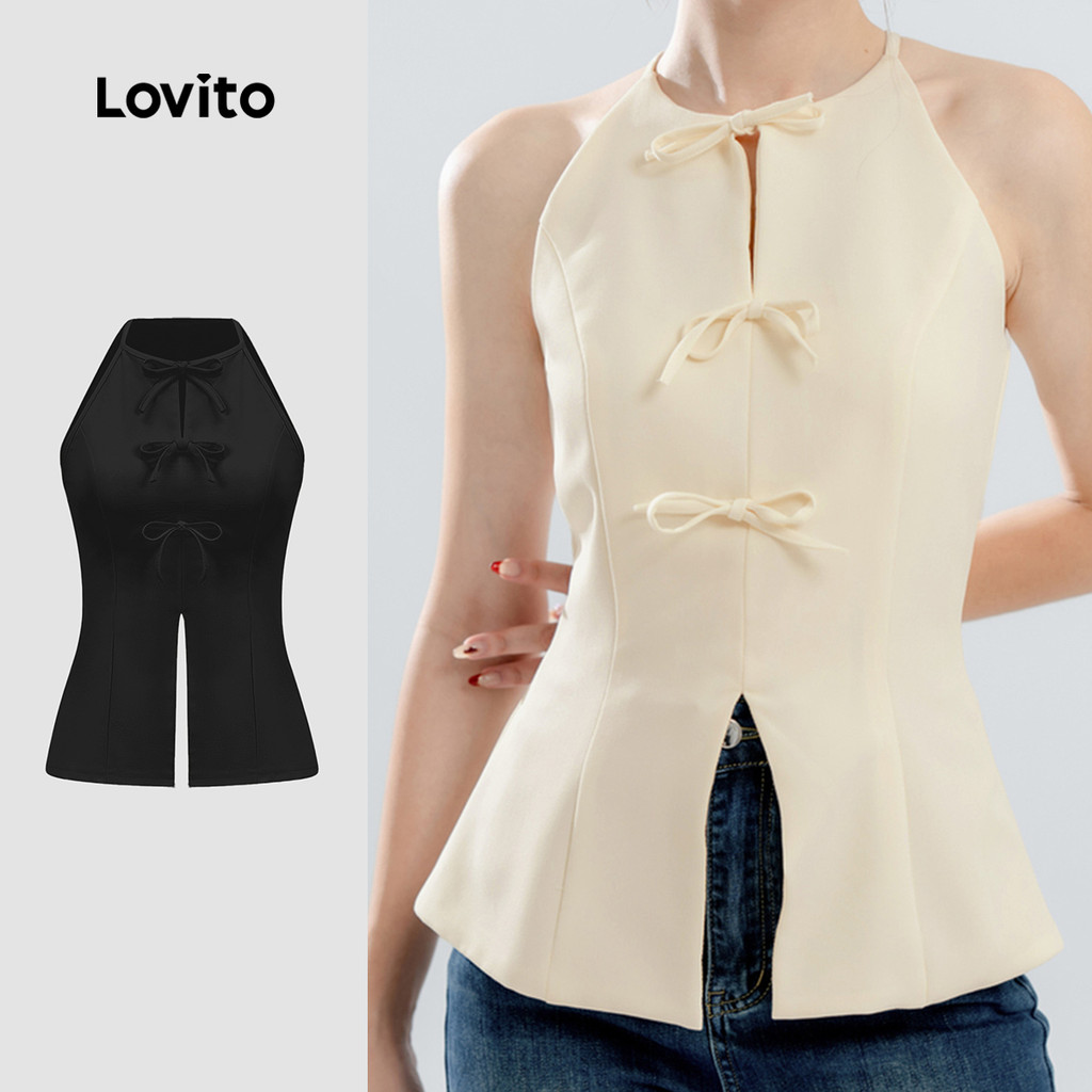 Lovito Regata Elegante De Verão Com Cadarço E Laço Para Mulheres L109MD032 Lovito Regata Elegante De Verão Com Cadarço E Laço Para Mulheres L109MD032