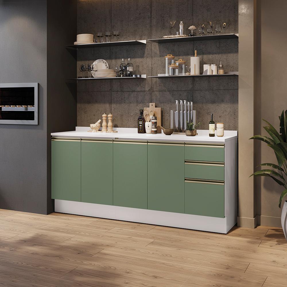 Balcões de Cozinha 100% MDF 200cm Branco/Verde Celeste Kappesberg Balcões de Cozinha 100% MDF 200cm Branco/Verde Celeste Kappesberg