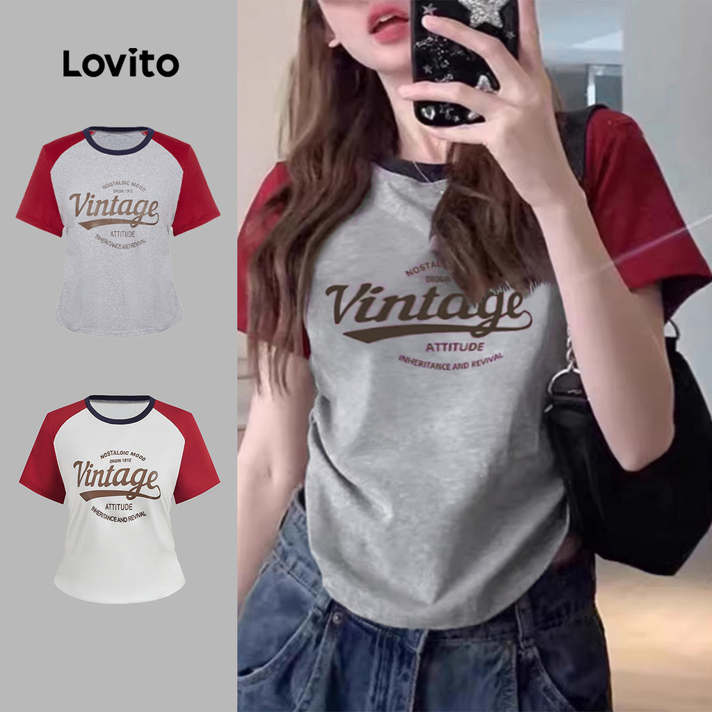 Lovito Camiseta Casual Lisa Colorblock Para Mulheres L112ED530 Lovito Camiseta Casual Lisa Colorblock Para Mulheres L112ED530