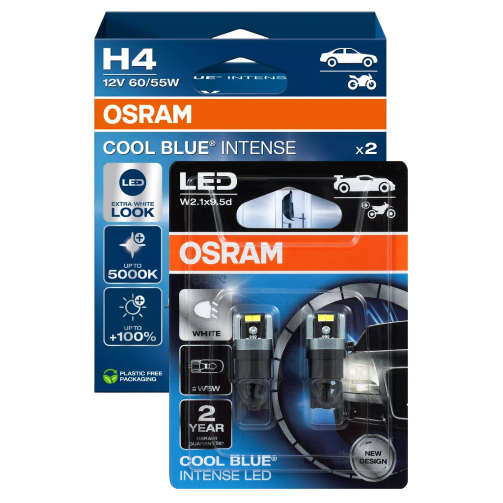 KIT Lâmpadas Osram: Par Cool Blue Intense H4 5000k 12v 60/55w + Par Pingo Led T10 W5w Super Branca 6000k 12v KIT Lâmpadas Osram: Par Cool Blue Intense H4 5000k 12v 60/55w + Par Pingo Led T10 W5w Super Branca 6000k 12v