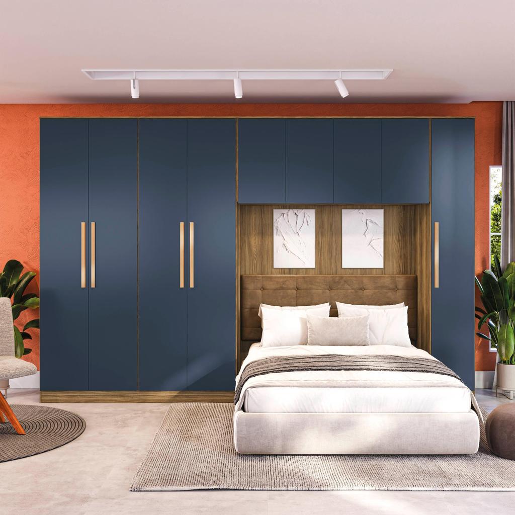 Quarto Modulado Kappesberg Adapt Nogueira/Azul Profundo 4 peças 349cm Quarto Modulado Kappesberg Adapt Nogueira/Azul Profundo 4 peças 349cm