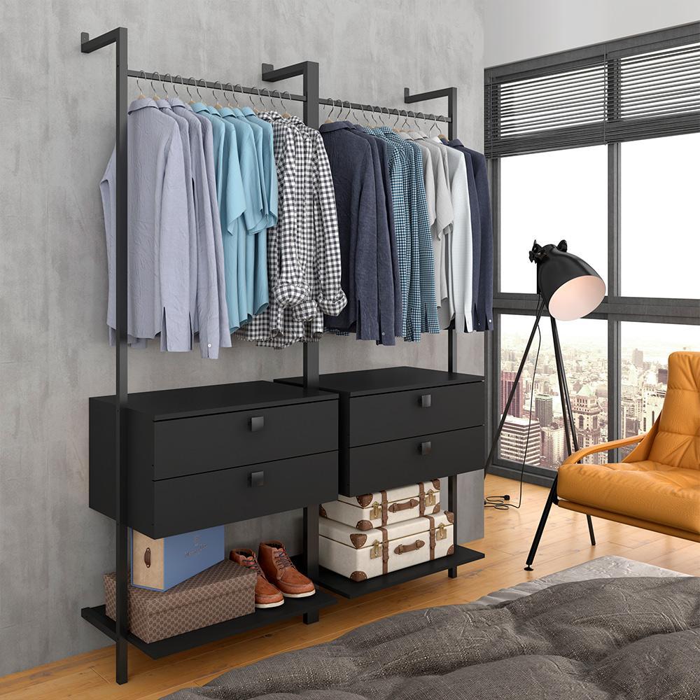 Closet Estilo Industrial Siena C/gaveta Preto Fosco – Móveis Arapongas Closet Estilo Industrial Siena C/gaveta Preto Fosco – Móveis Arapongas