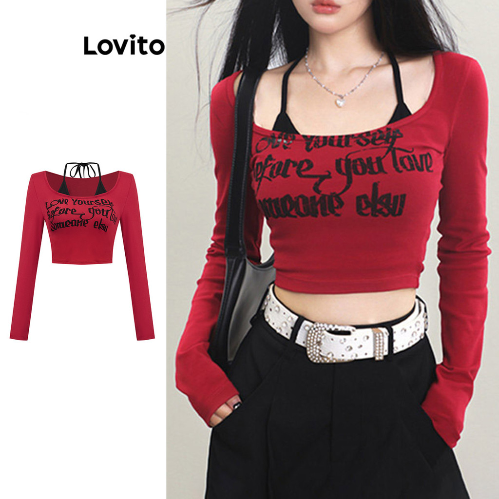 Lovito Camiseta Casual Feminina Com Estampa De Letras Modelo 2 Em 1 L102AD467 Lovito Camiseta Casual Feminina Com Estampa De Letras Modelo 2 Em 1 L102AD467