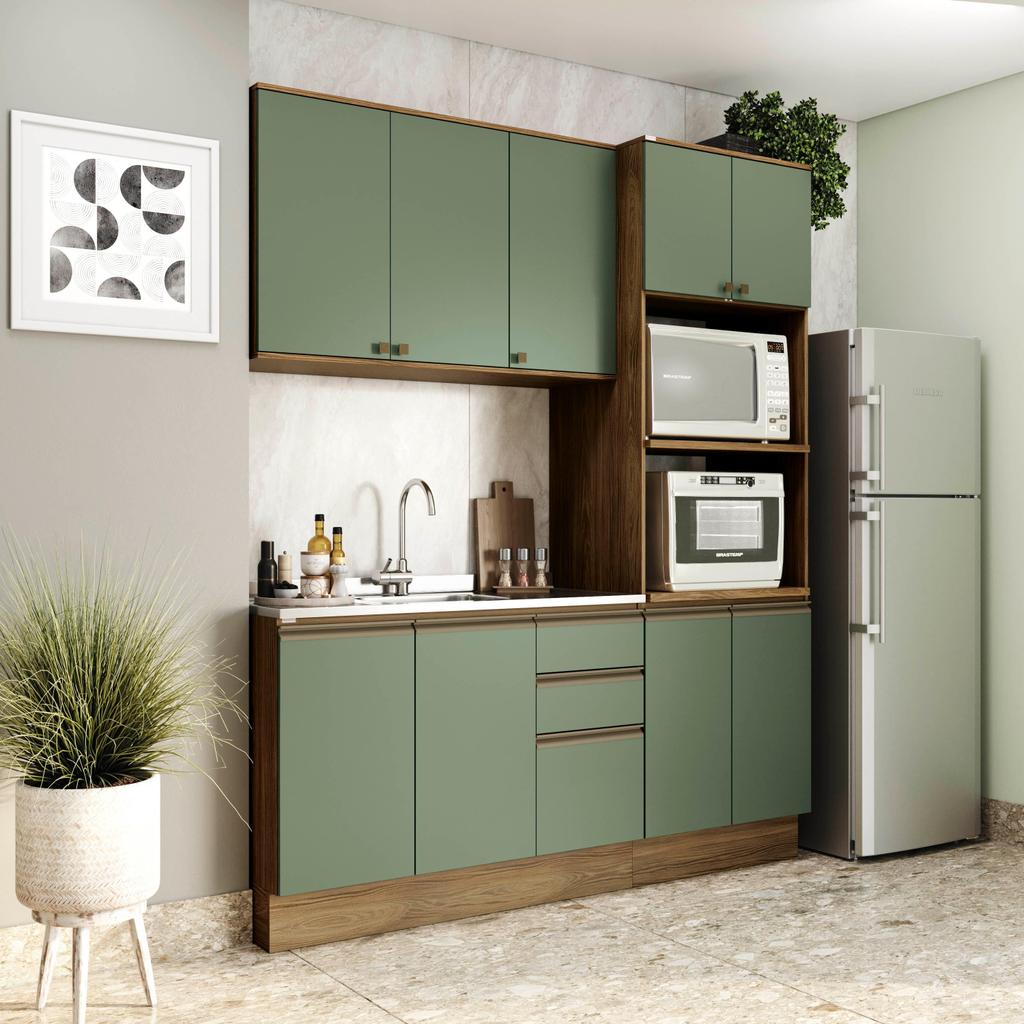 Cozinha Compacta Celeste Kappesberg 100% MDF Nogueira/Verde 190cm Cozinha Compacta Celeste Kappesberg 100% MDF Nogueira/Verde 190cm