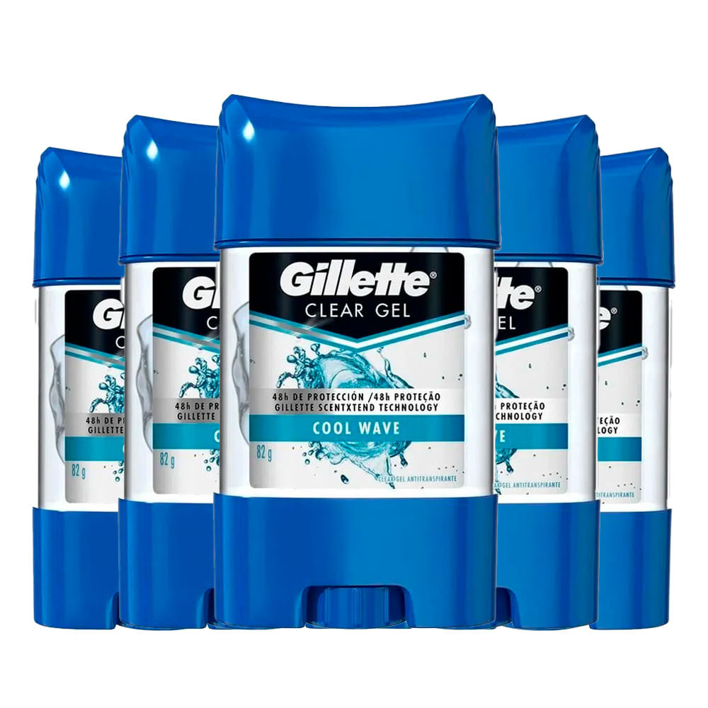 Kit Desodorante Gillette Clear Gel Cool Wave 82g – 5 Unidades Kit Desodorante Gillette Clear Gel Cool Wave 82g – 5 Unidades