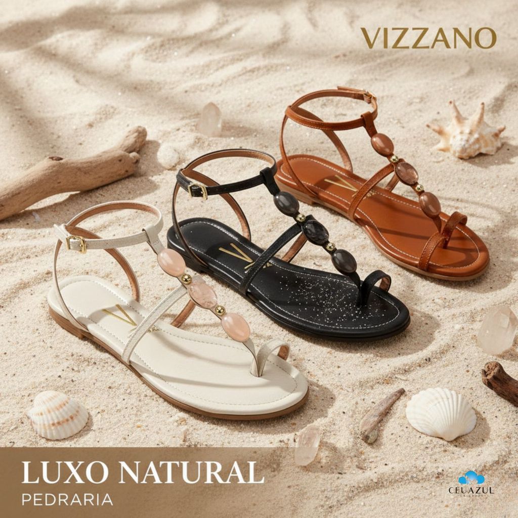 Sandália Rasteira Feminina Vizzano Pedrarias Luxo Conforto Sandália Rasteira Feminina Vizzano Pedrarias Luxo Conforto