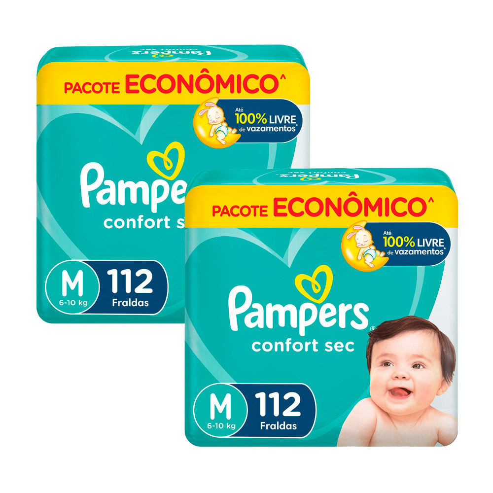 Kit 2 Fralda Pampers Confort Sec Tamanho M 112 Unidades Descartáveis Kit 2 Fralda Pampers Confort Sec Tamanho M 112 Unidades Descartáveis