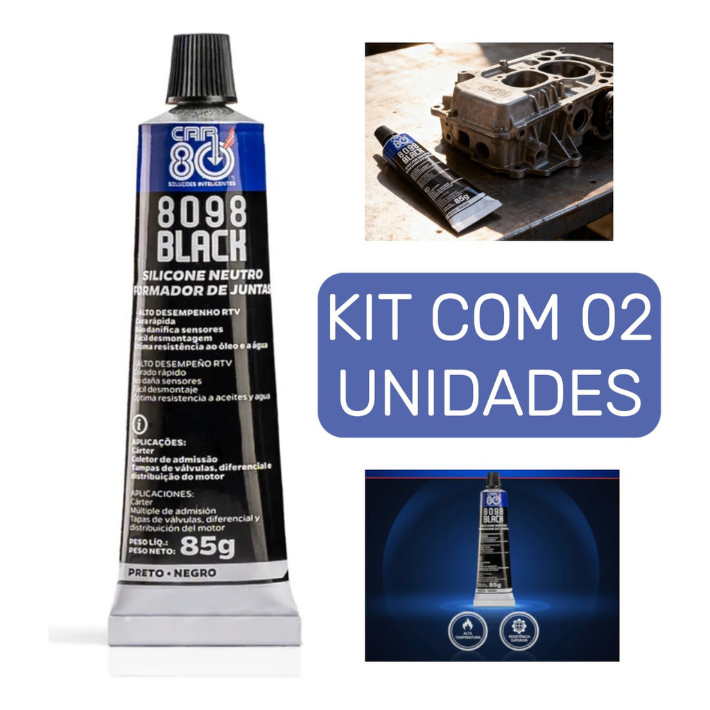 Kit 2 Cola Silicone Preto Car80 8098 Black Alta Temperatura Vedação Motor E Câmbio Kit 2 Cola Silicone Preto Car80 8098 Black Alta Temperatura Vedação Motor E Câmbio