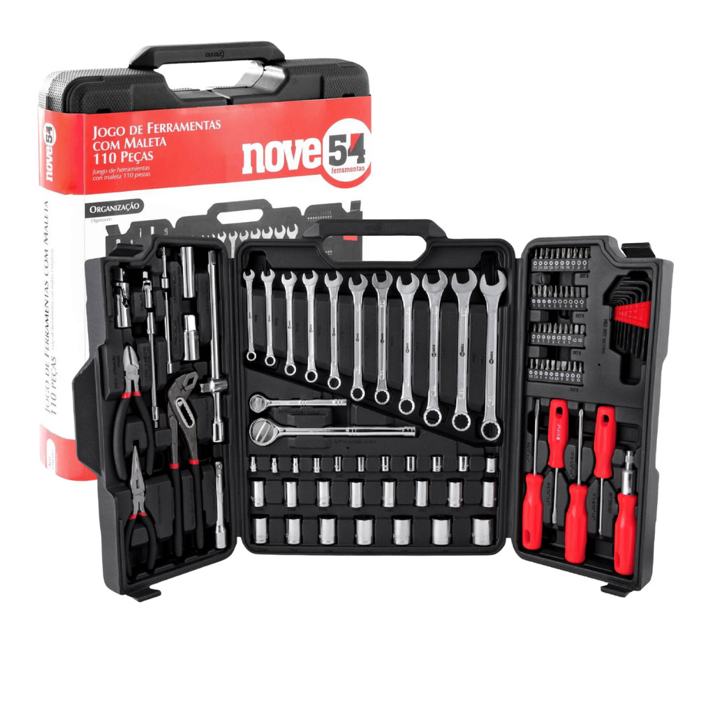 Jogo de Ferramentas Maleta Com 110 Peças Aço Carbono Nove54 Jogo de Ferramentas Maleta Com 110 Peças Aço Carbono Nove54