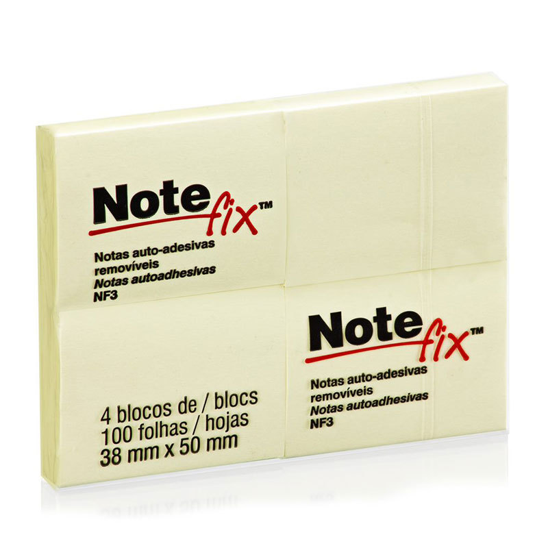 Bloco de notas adesivas Notefix amarelo 4 blocos de 38x50mm 100 folhas 3M Bloco de notas adesivas Notefix amarelo 4 blocos de 38x50mm 100 folhas 3M