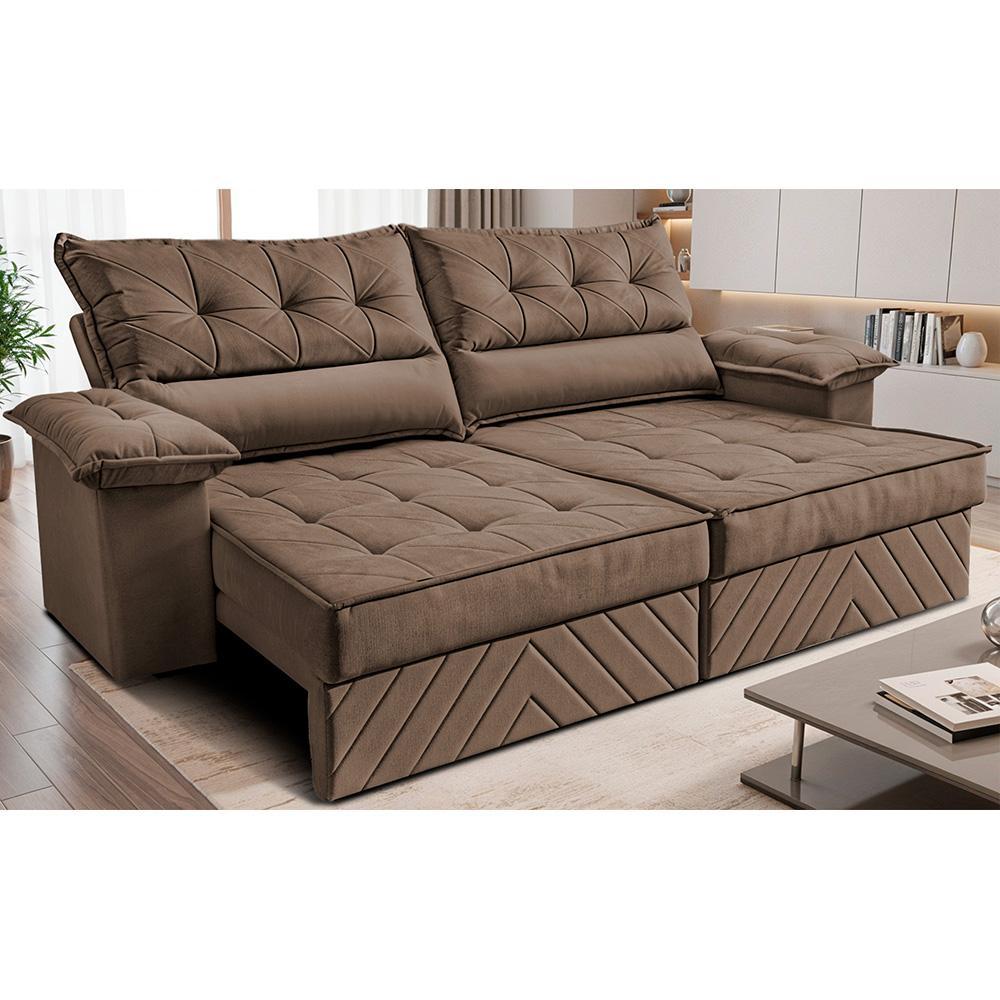 Sofá Retrátil e Reclinável 2,80m com Molas e Espuma D33 Thunder Velusoft Castor Cama inBox Sofá Retrátil e Reclinável 2,80m com Molas e Espuma D33 Thunder Velusoft Castor Cama inBox