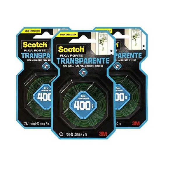 Kit 3 Fita Dupla Face Fixa Forte 3M 12MM X 2M Kit 3 Fita Dupla Face Fixa Forte 3M 12MM X 2M