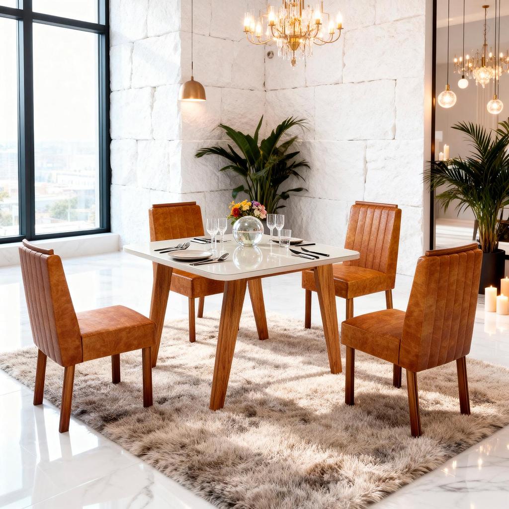 Sala de Jantar 90×90 Mavie MDF/Vidro Off 4 Cad. Bom Pastor Sala de Jantar 90×90 Mavie MDF/Vidro Off 4 Cad. Bom Pastor