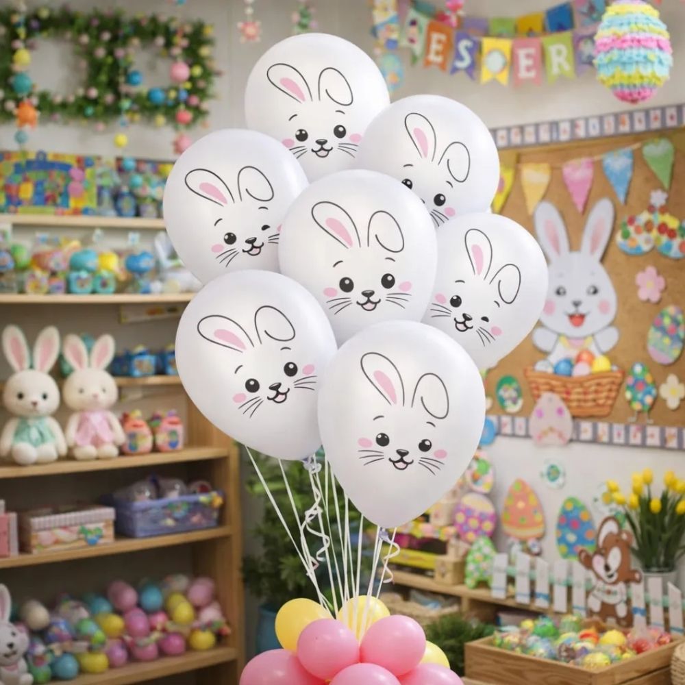 Balão de Festa Redondo Decorado 8″ 20cm – Coelho Branco – 20 unidades – Piffer – Rizzo