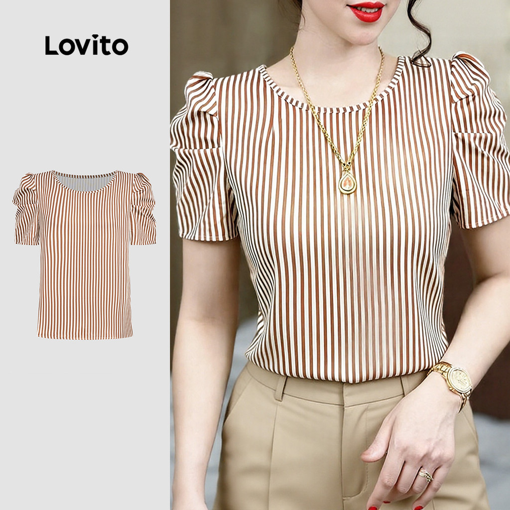 Lovito Blusa Casual Plissada Blusa Primavera/verão para Mulheres L178LD005 Lovito Blusa Casual Plissada Blusa Primavera/verão para Mulheres L178LD005