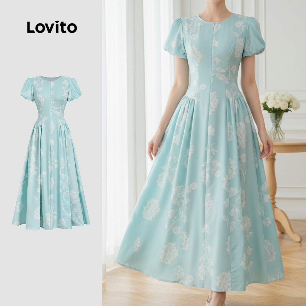 Lovito Vestido Azul Claro Feminino Confortável e Estiloso para Primavera/Verão L178ED1406 Lovito Vestido Azul Claro Feminino Confortável e Estiloso para Primavera/Verão L178ED1406