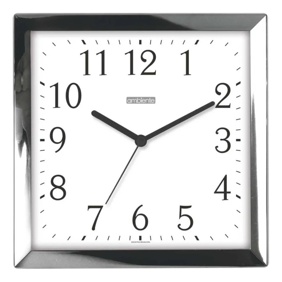 Relógio De Parede Quadrado Ambiente 25cm 119072-028 Cromado Relógio De Parede Quadrado Ambiente 25cm 119072-028 Cromado