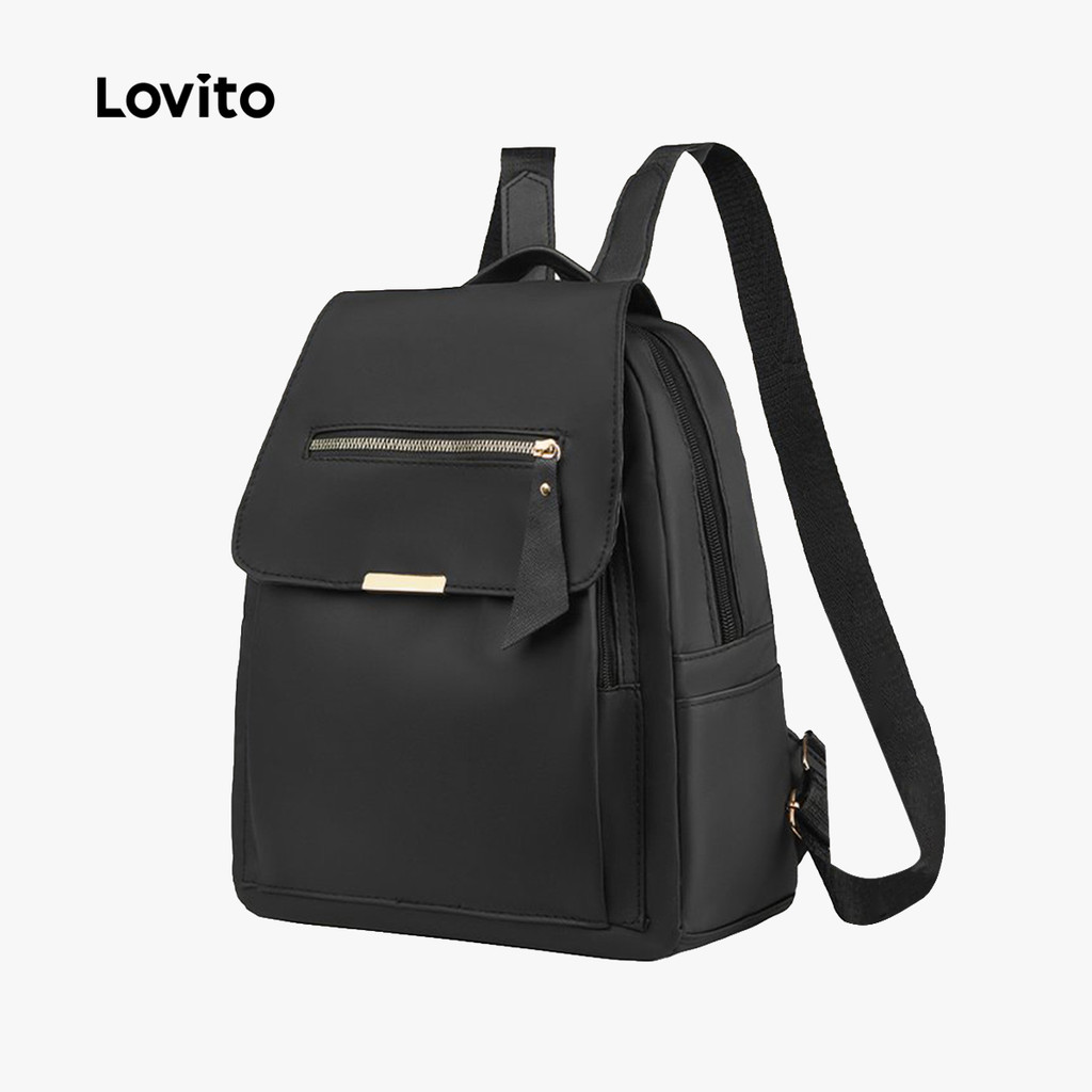 Lovito Mochila Casual Preta Com Vários Compartimentos Para Mulheres LFA113026 Lovito Mochila Casual Preta Com Vários Compartimentos Para Mulheres LFA113026