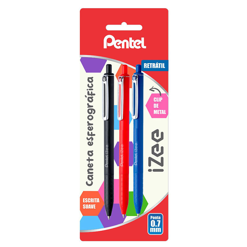 Caneta esferográfica Izee 0.7 AZ/PT/VM com 3 unidades SM/BX467 Pentel Caneta esferográfica Izee 0.7 AZ/PT/VM com 3 unidades SM/BX467 Pentel