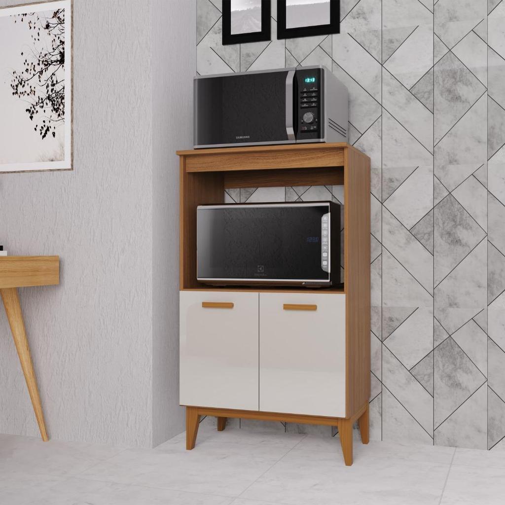 Balcão de Cozinha Modulado para Forno e Microondas Fidelitá Atenas 65cm 2 Portas Freijó/Off-White Balcão de Cozinha Modulado para Forno e Microondas Fidelitá Atenas 65cm 2 Portas Freijó/Off-White