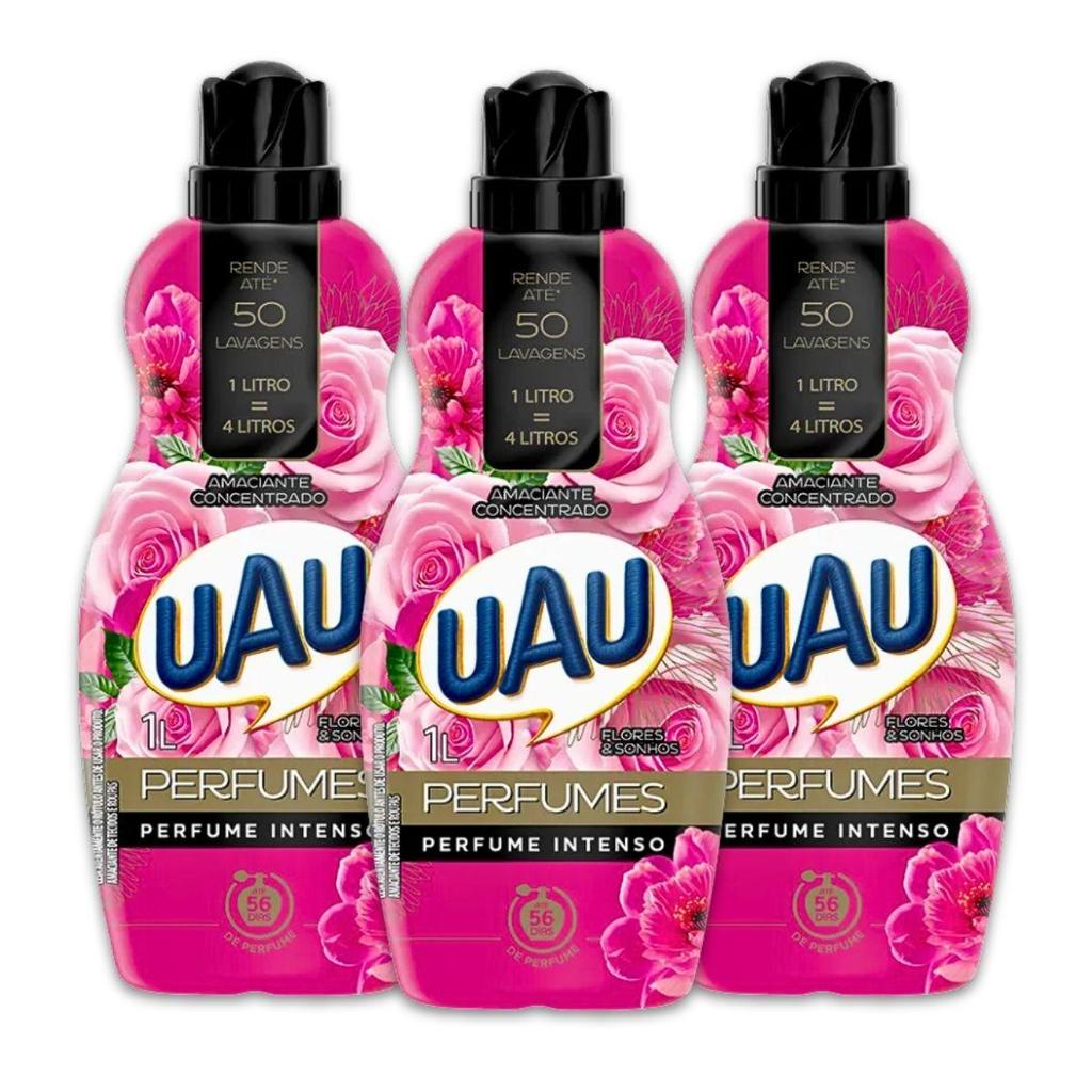 Kit 3un Amaciante Concentrado 1L Uau Flores e Sonhos Kit 3un Amaciante Concentrado 1L Uau Flores e Sonhos