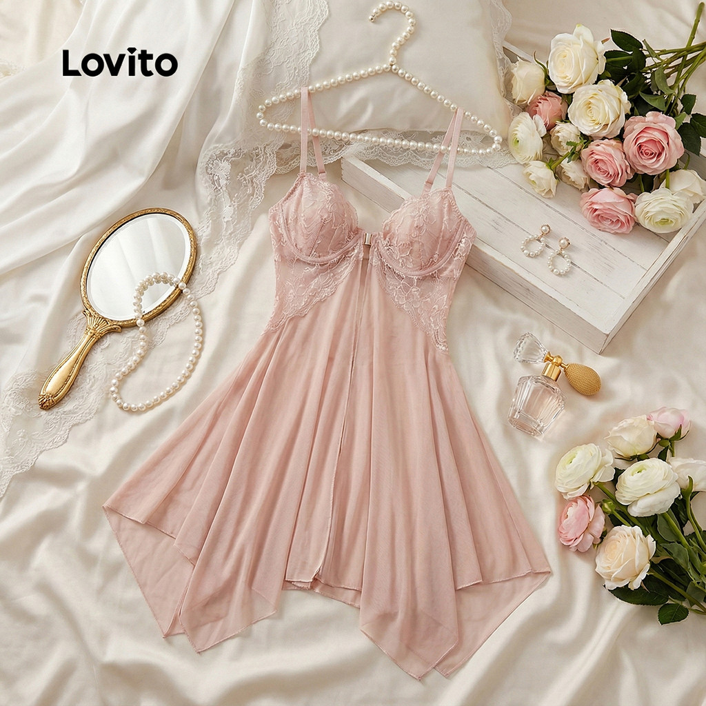 Lovito Camisola Renda Sexy Lingerie Transparente Preto Primavera/Verão Mulheres LNE130097 Lovito Camisola Renda Sexy Lingerie Transparente Preto Primavera/Verão Mulheres LNE130097
