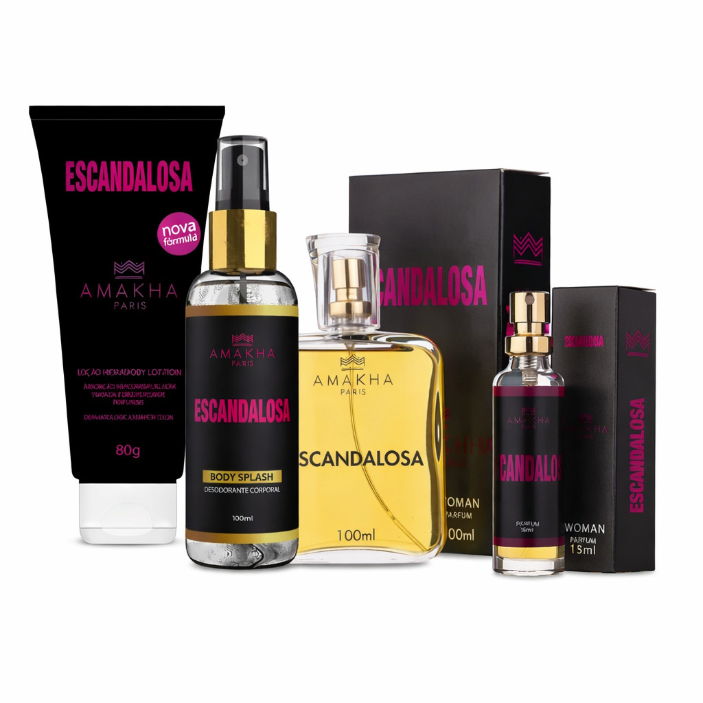Kit Premium Perfume Feminino Escandalosa 100ml + 15ml + Hidratante + Body Splash – Doce Marcante Kit Premium Perfume Feminino Escandalosa 100ml + 15ml + Hidratante + Body Splash – Doce Marcante