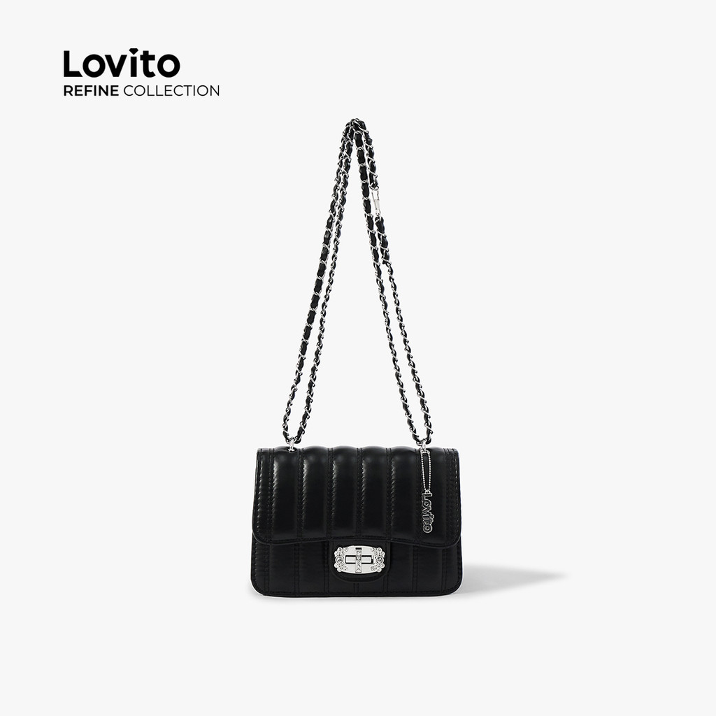 (Refine by Lovito) Bolsa Feminina Coreana Casual De Couro Com Fivela De Metal E Corrente LFA107048 (Refine by Lovito) Bolsa Feminina Coreana Casual De Couro Com Fivela De Metal E Corrente LFA107048