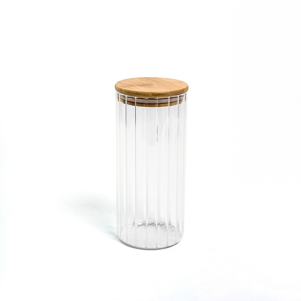 Pote 1100ml de Vidro Canelado com Tampa de Bambu de Mantimento – Oikos Pote 1100ml de Vidro Canelado com Tampa de Bambu de Mantimento – Oikos