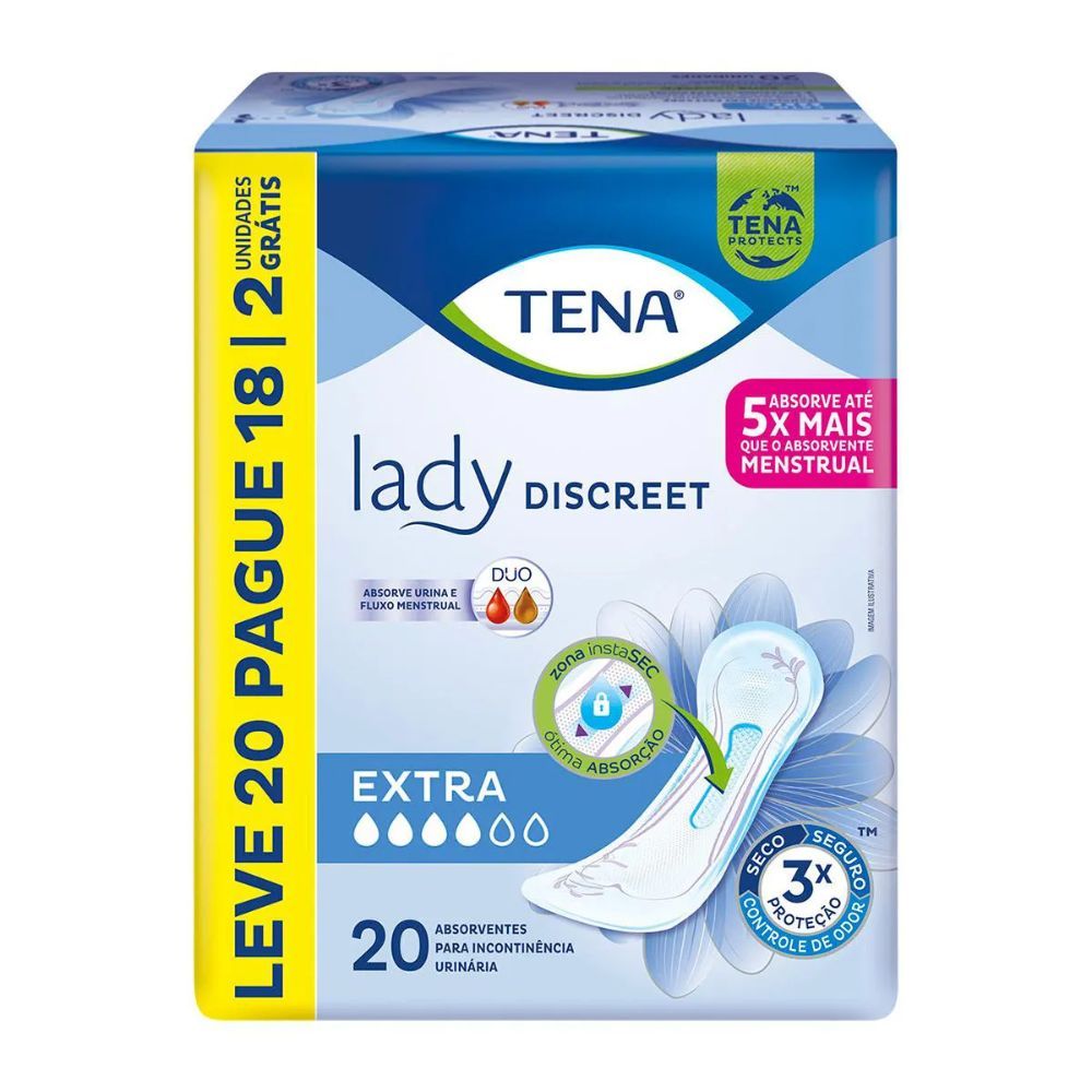 Absorvente Tena Lady Discreet Extra Sem Abas para Incontinência Urinária e Fluxo Menstrual 20 Unidades Absorvente Tena Lady Discreet Extra Sem Abas para Incontinência Urinária e Fluxo Menstrual 20 Unidades
