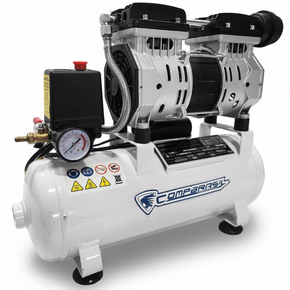 Compressor de Ar Silencioso Sem Óleo 8L 1,1HP 1100-8L COMPBRASIL Compressor de Ar Silencioso Sem Óleo 8L 1,1HP 1100-8L COMPBRASIL