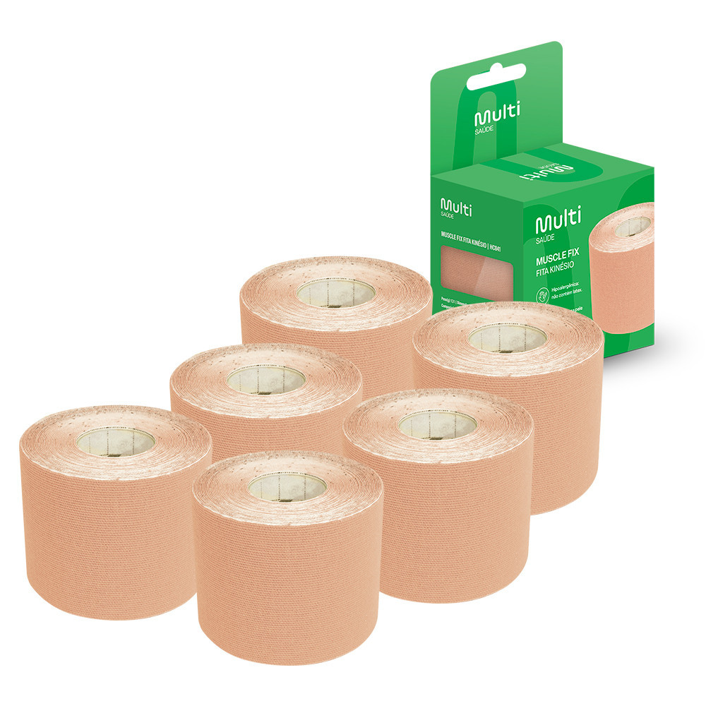 Kit 6 Fitas Kinésio Muscle Fix 5x500cm Bege Multi Saúde – HC041K Kit 6 Fitas Kinésio Muscle Fix 5x500cm Bege Multi Saúde – HC041K