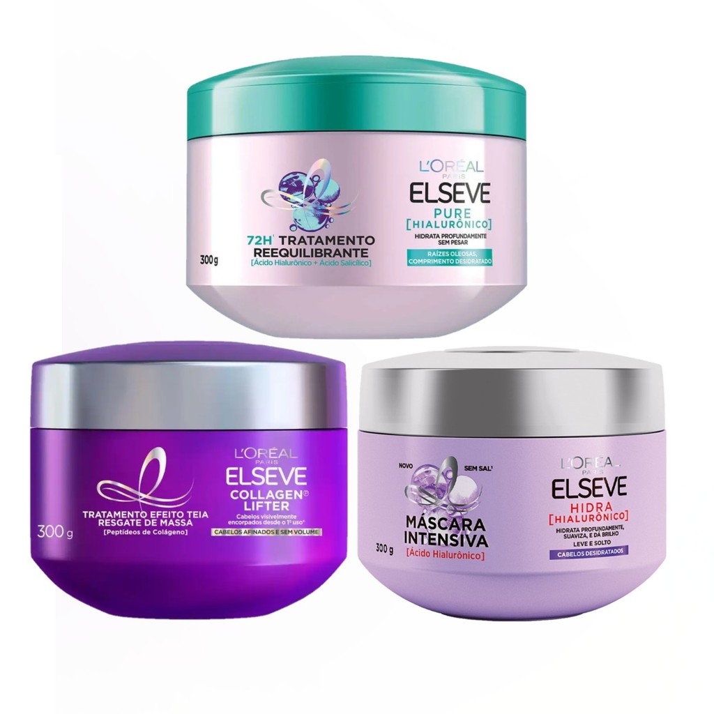 KIT ELSEVE MÁSCARA COLÁGENO + PURE + HIDRA HIALURÔNICO – 3 ITENS KIT ELSEVE MÁSCARA COLÁGENO + PURE + HIDRA HIALURÔNICO – 3 ITENS