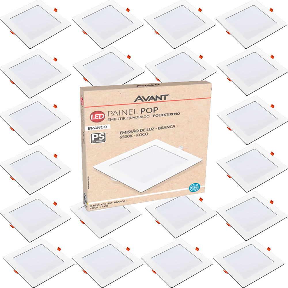 Kit 20 Painel Plafon Quadrado Embutir 12W Luz Branca 6500K Luminária de Gesso Forro 127v 220v Avant Kit 20 Painel Plafon Quadrado Embutir 12W Luz Branca 6500K Luminária de Gesso Forro 127v 220v Avant